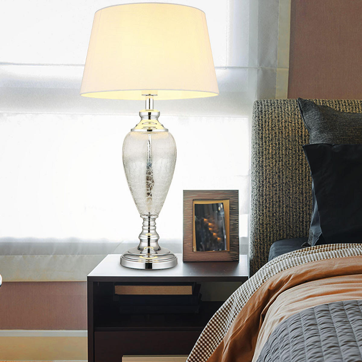 LED TISCHLEUCHTE Altmessing Chrom - Weiß, Glas (38/38/66cm) - Globo Lighting