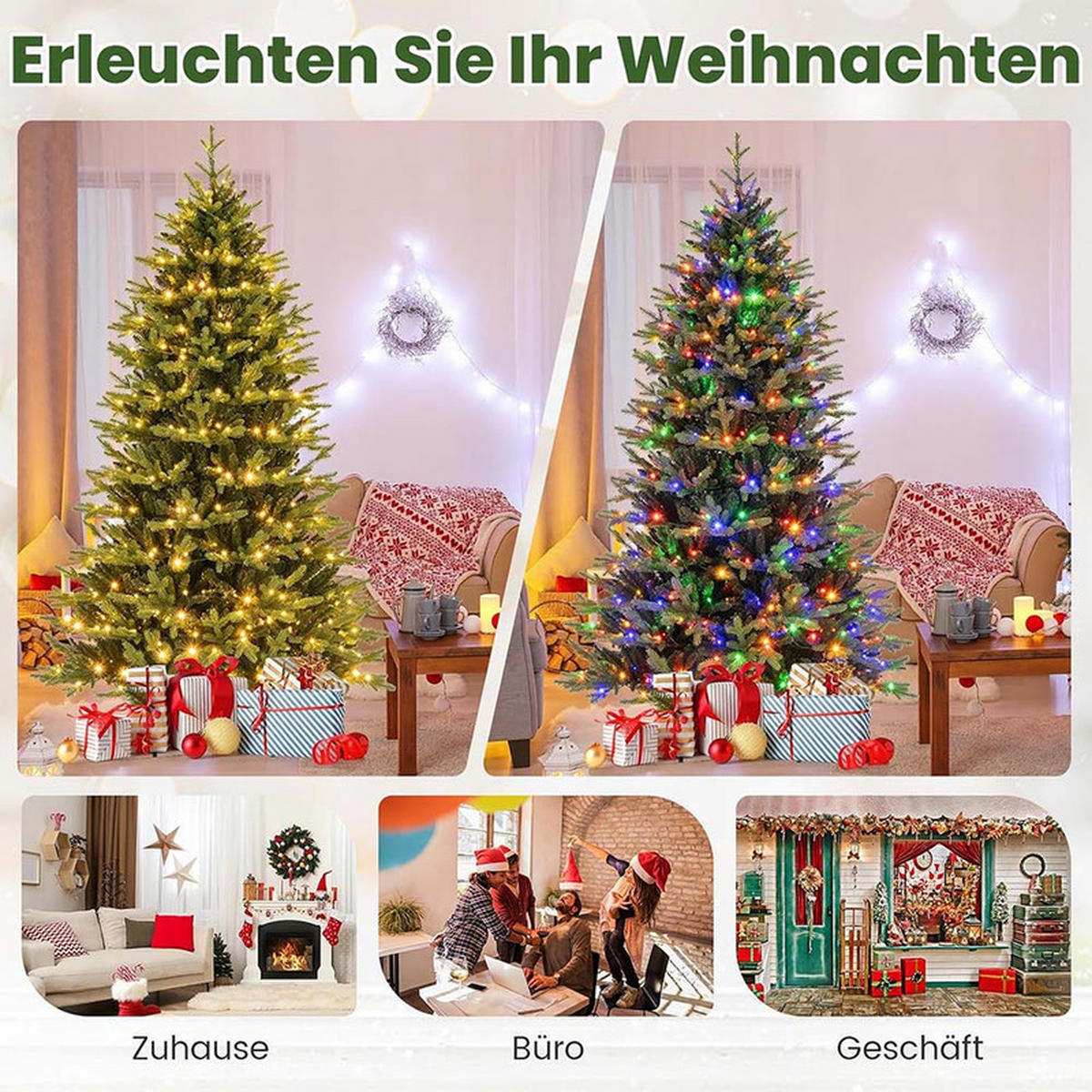 WEIHNACHTSBAUM mit 11 Lichtmodi 210cm Grün - Grün, Metall (210cm) - COSTWAY