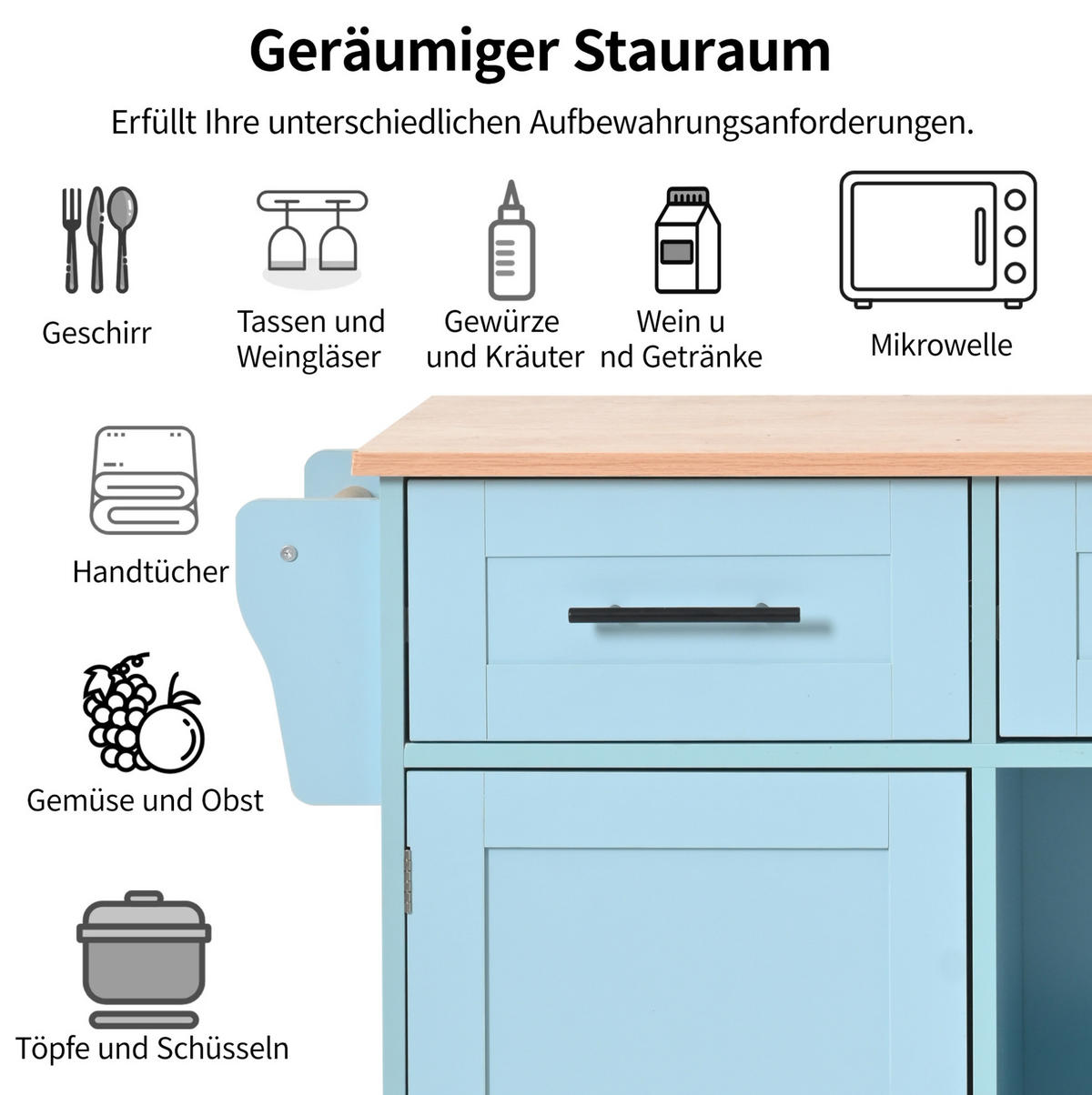 KÜCHENINSEL 139/91,5/46(71) cm Blau aus MDF mit klappbarer Arbeitsplatte - Blau, Holzwerkstoff (46/91.5/139cm) - OKMYHOME