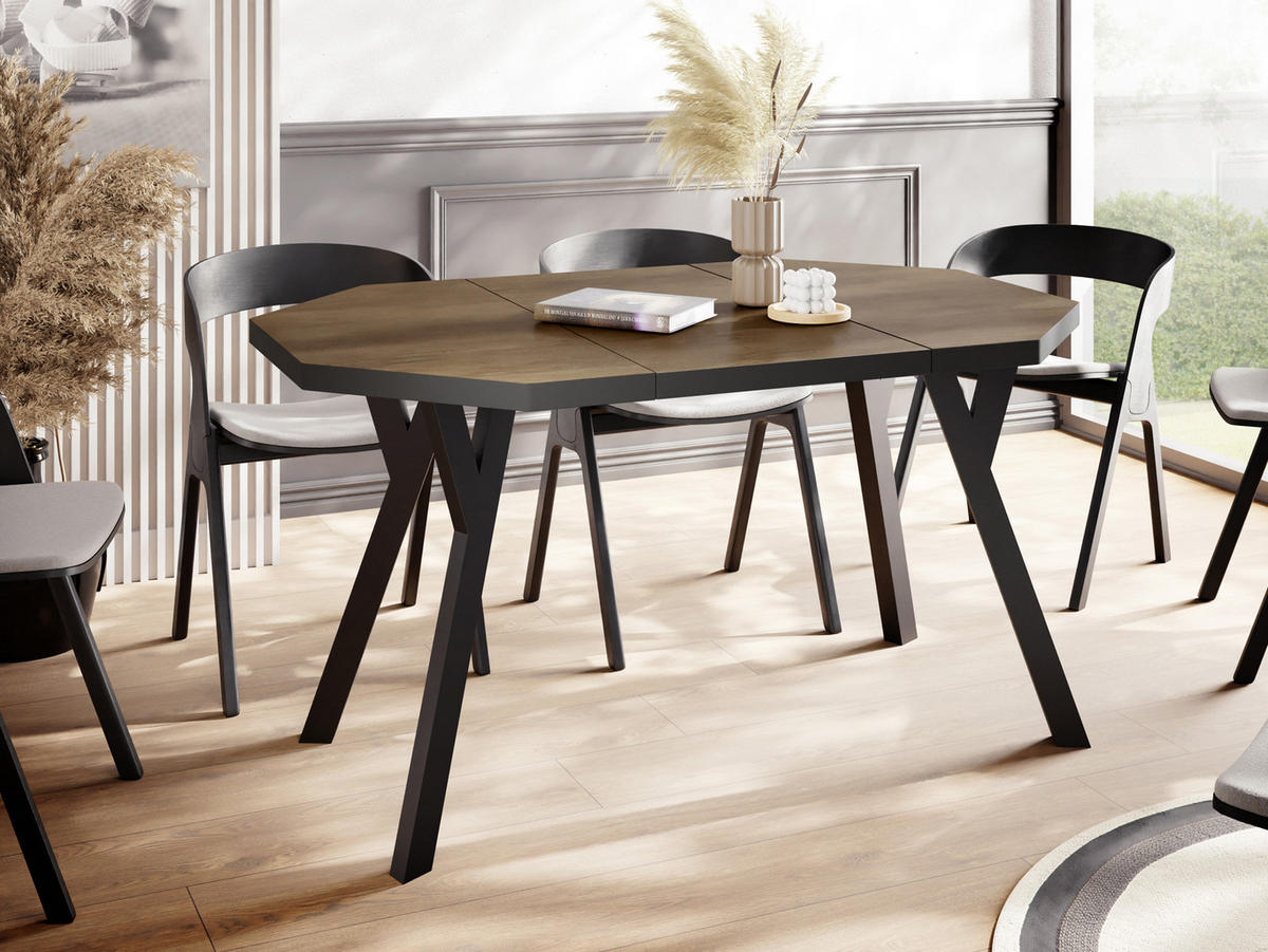 ESSTISCH Desmond achteckiger ausziehbarer, Lefkas Eiche 100-150/100/76 cm - Alteiche/Schwarz, Holz/Holzwerkstoff (100/100/76cm) - WFL GROUP