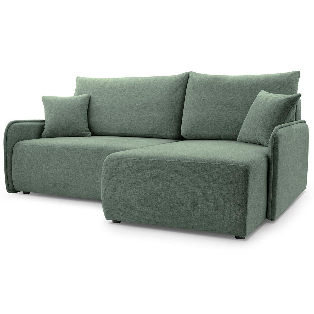 ECKSOFA Netarro, Salbeigrün Chenille, rechtsseitig - Schwarz/Hellgrün, Kunststoff/Textil (147/198cm) - Selsey