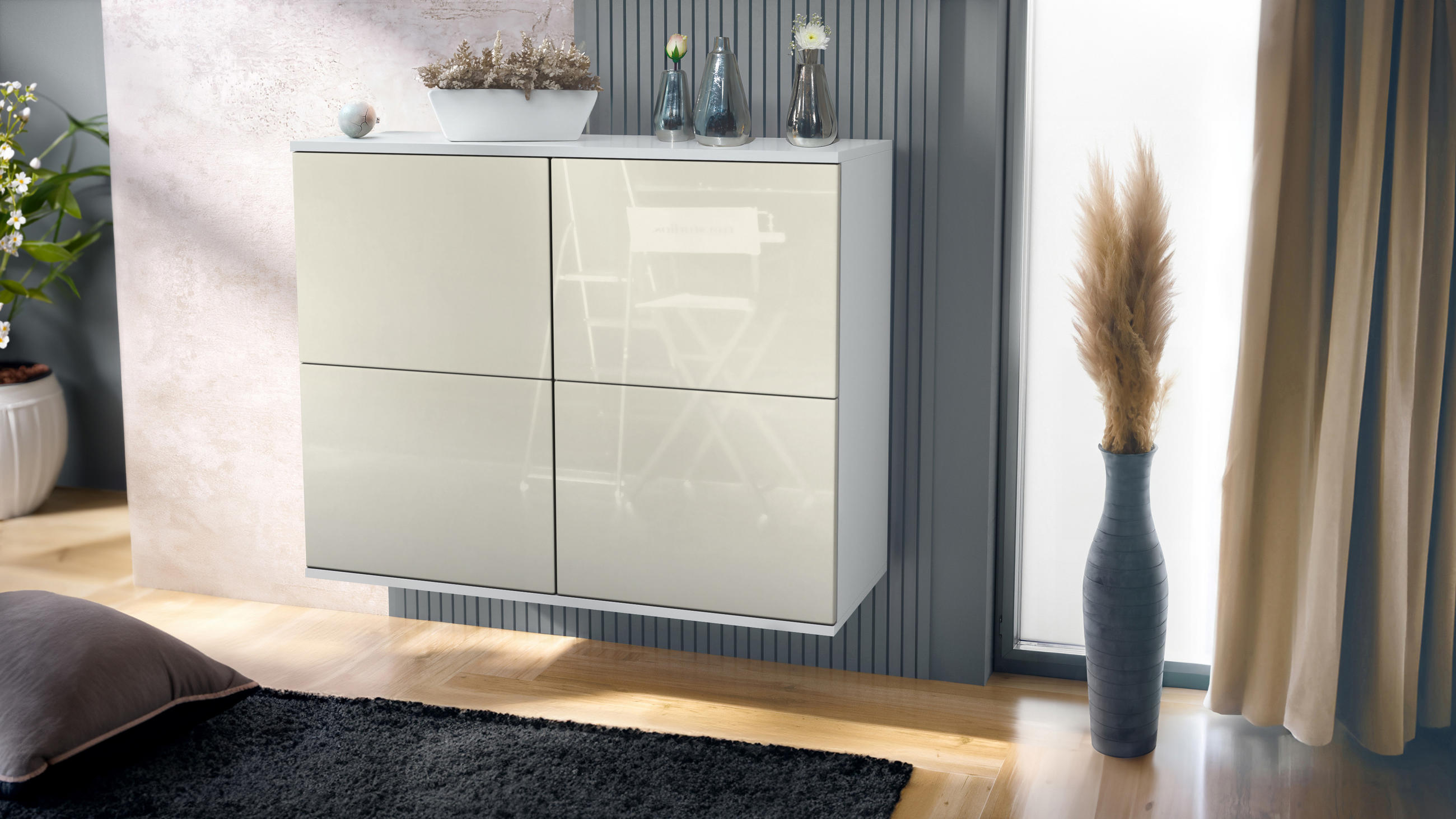 KOMMODE Rova Creme Hochglanz - Creme, Holzwerkstoff (92.5/73.5/35cm) - Vladon