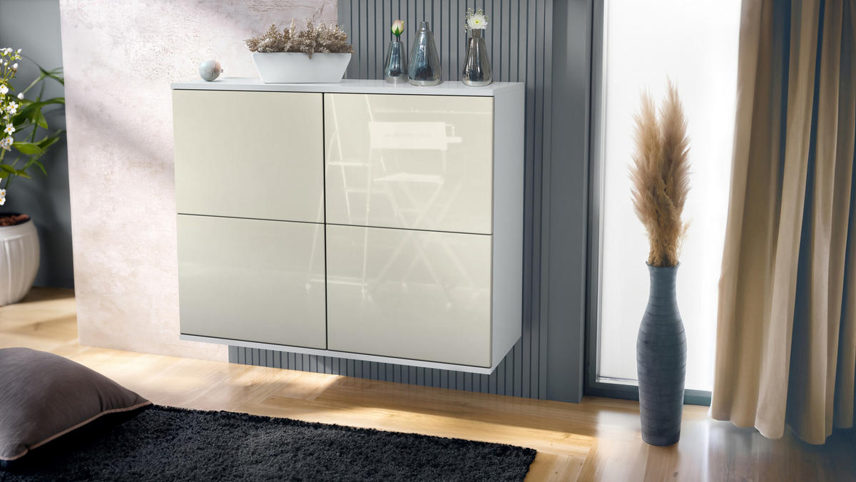KOMMODE Rova Creme Hochglanz - Creme, Holzwerkstoff (92.5/73.5/35cm) - Vladon
