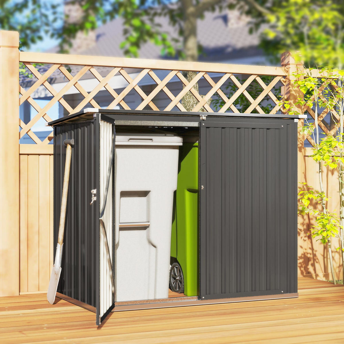 MÜLLTONNENBOX abschließbar Dunkelgrau 150/80/115 cm - Dunkelgrau, Metall (80/117/150cm) - Outsunny