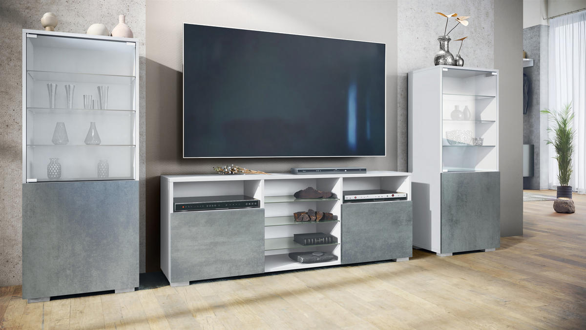 WOHNWAND Granada Beton Dunkel Optik - Dunkelgrau, Holzwerkstoff (286/122.5/35cm) - Vladon