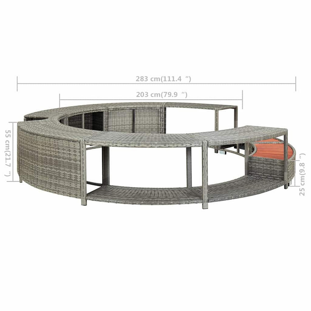 WHIRLPOOL-UMRANDUNG Grau Poly Rattan - Grau, Kunststoff (283/55/283cm) - vidaXL