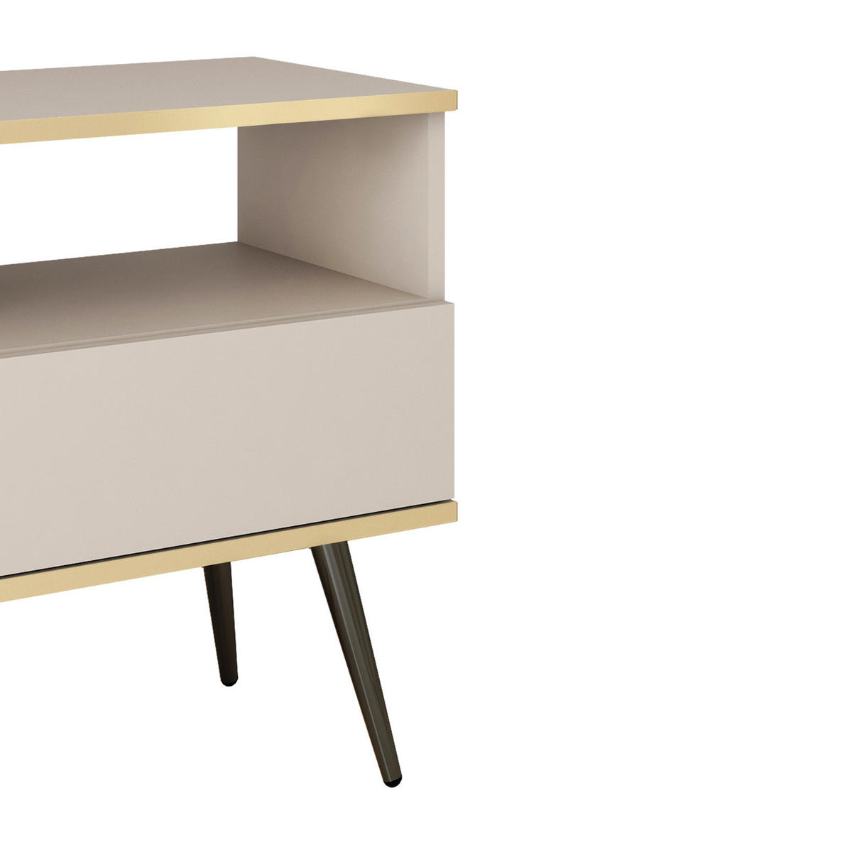 NACHTTISCH Beige - S-54, Hochglanz, Schubladen Push-to-Open 54x39x59 cm Beige/Schwarz - Beige/Schwarz, Holzwerkstoff/Kunststoff (54/59/39cm) - DomoHome