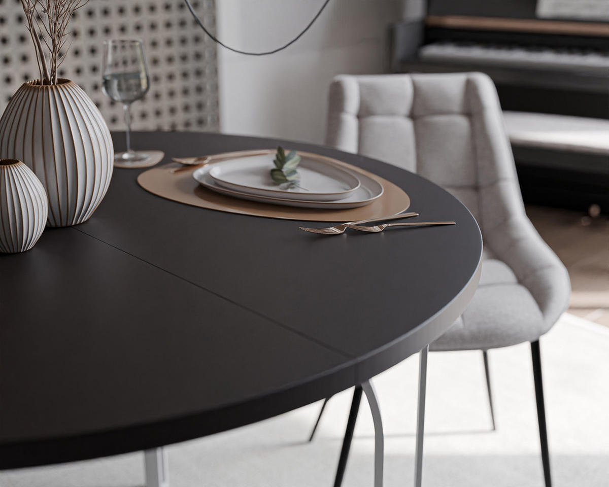 AUSZIEHTISCH ASTRO 100/76 cm, Weiß / Schwarz - Schwarz/Weiß, Holzwerkstoff/Metall (100/100/76cm) - Idohome