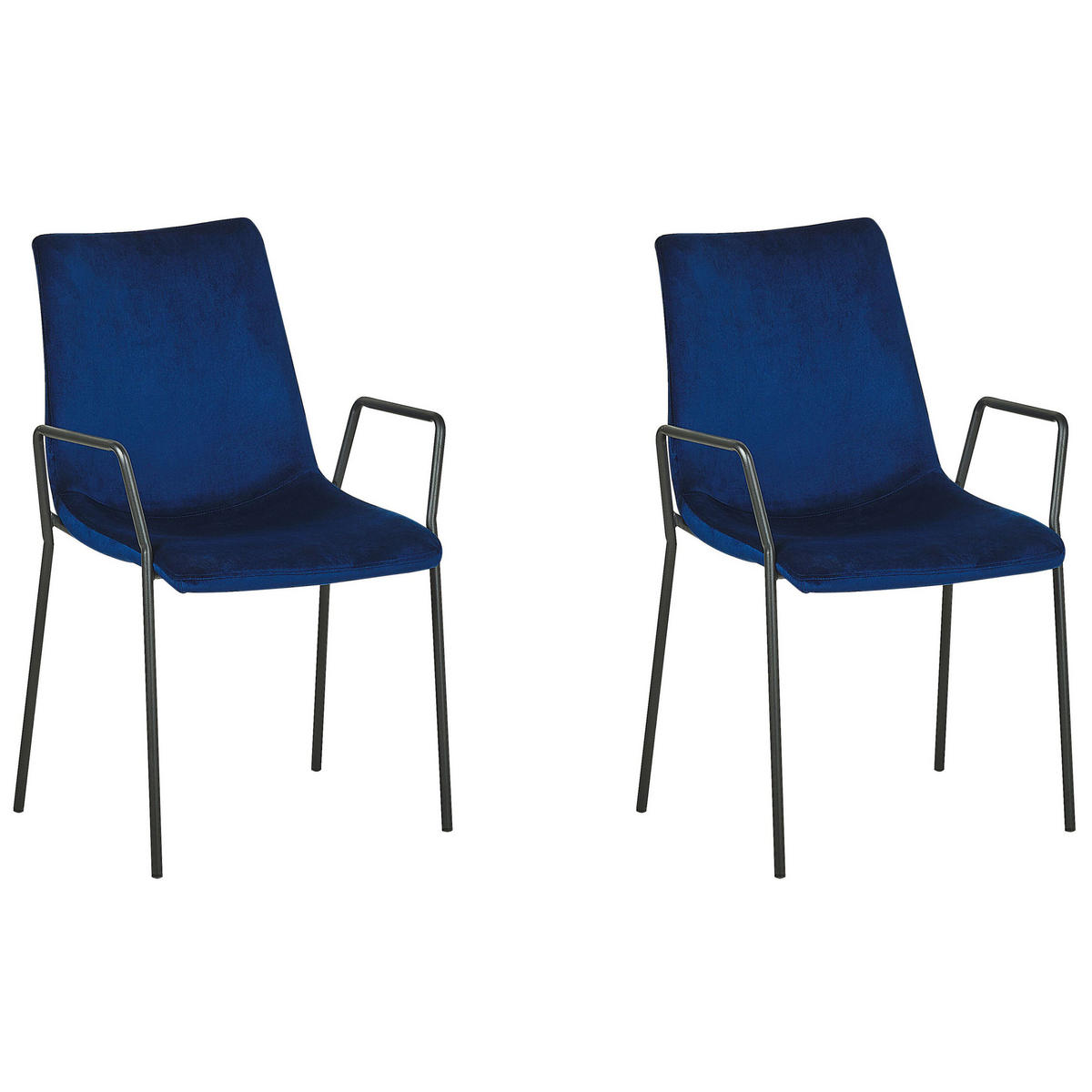 ESSZIMMERSTUHL 2er-Set Samtstoff Blau Jefferson - Blau, Textil/Metall (57/87/60cm) - Beliani