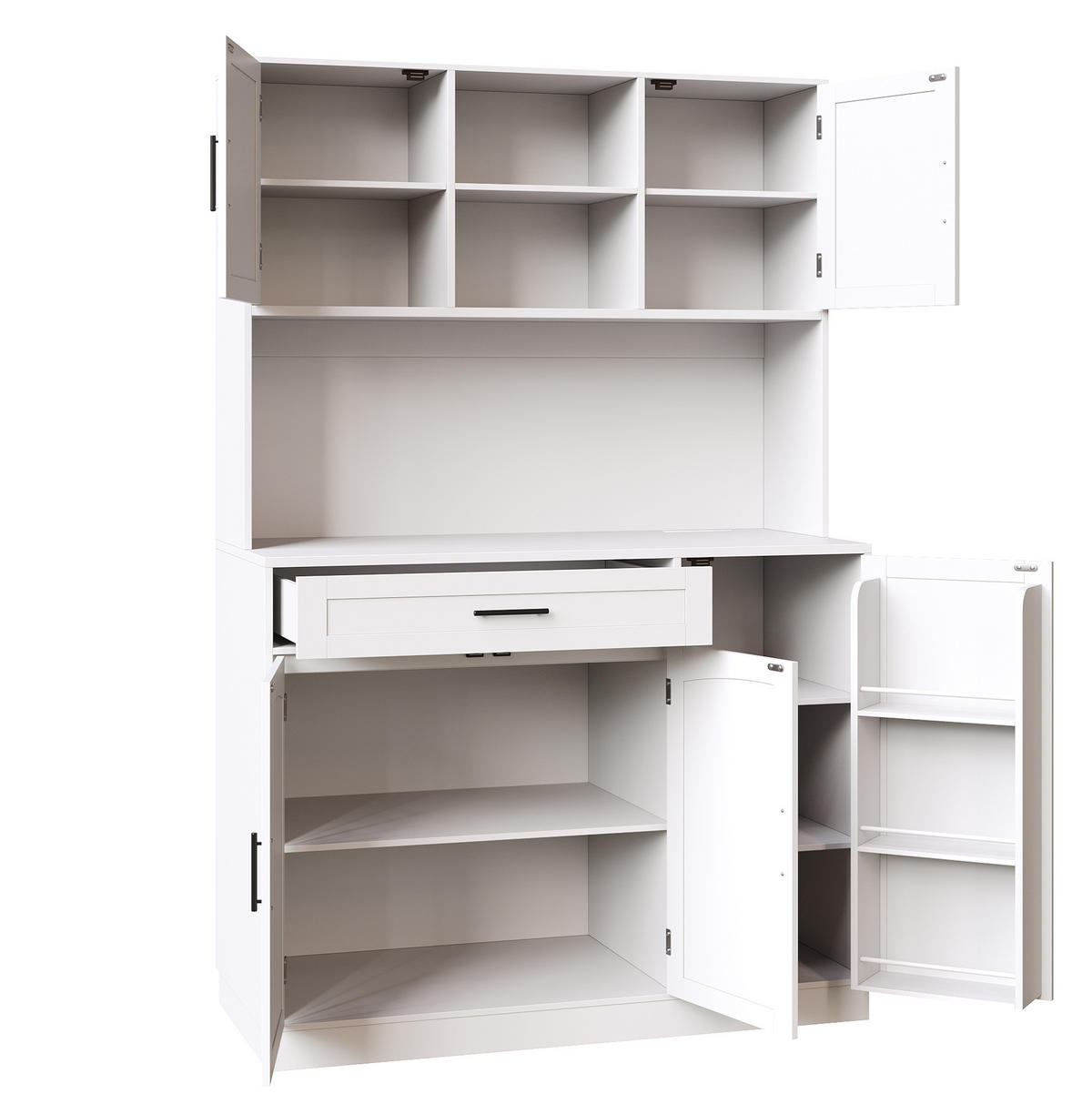 BUFFETSCHRANK 120/40/170 cm mit LED-Beleuchtung, Steckdosenleiste, USB und Weinregal aus MDF und Glas, Schwarz - Schwarz, Holzwerkstoff (120/170/40cm) - Redom