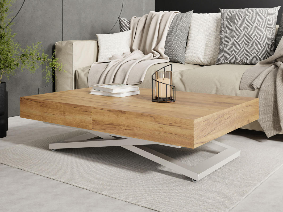 COUCHTISCH Cavetta U höhenverstellbar ausziehbar, Craft Eiche 120-200/80/27-76 cm - Kaschmir/Eiche Wotan, Holzwerkstoff/Metall (80/120/76cm) - WFL GROUP