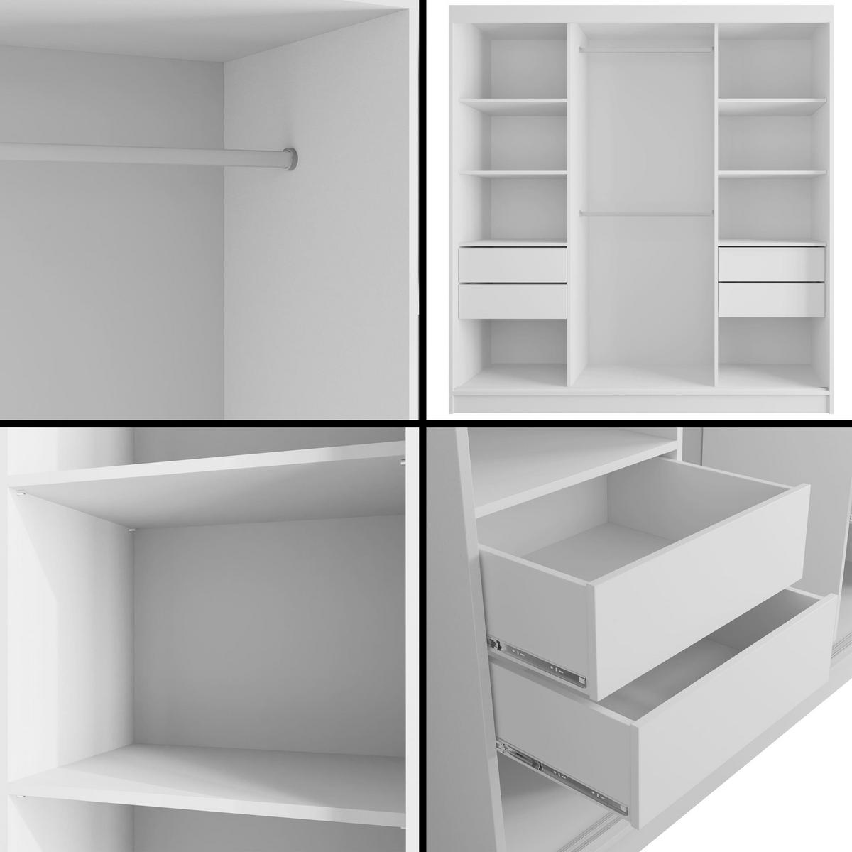 KLEIDERSCHRANK mit Spiegel V2-LINEA 215x200 cm Weiß - Weiß, Holzwerkstoff (200/215/61cm) - ALTDECOR