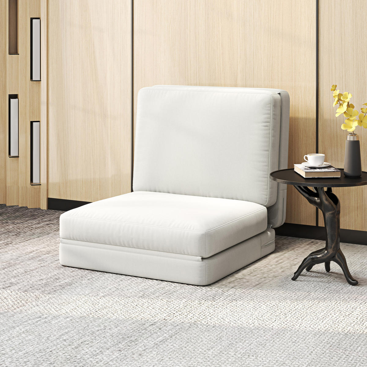 BODENSOFA 3-in-1, bis 240 kg belastbar, Cremeweiß - Weiß, Kunststoff (268/18/75cm) - HOMCOM