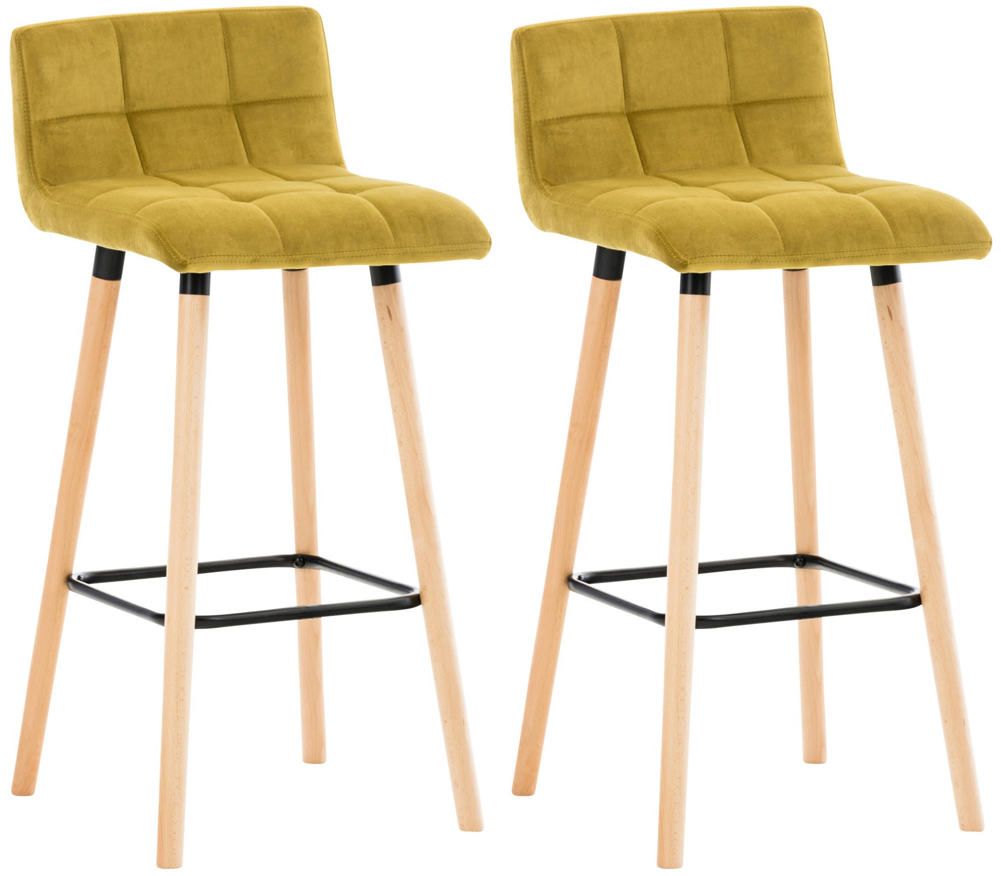 BARHOCKER 2er Set Samt gelb - Eukalyptusholzfarben/Gelb, Holz/Textil (42/94/49cm) - CLP