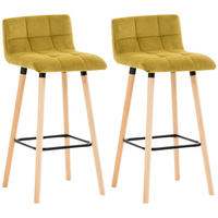 BARHOCKER 2er Set Samt gelb - Eukalyptusholzfarben/Gelb, Holz/Textil (42/94/49cm) - CLP
