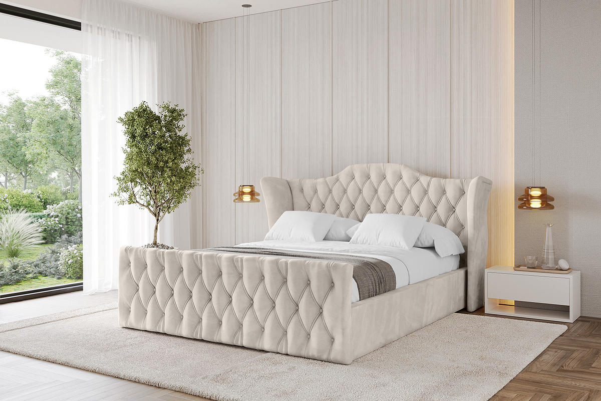 POLSTERBETT mit Bettkasten, Fußteil und Lattenrost, Boxbett mit Matratze H3/H4 - ZORAN-Z 180x200 Beige - Beige, Holzwerkstoff/Textil (180/200cm) - ALTDECOR