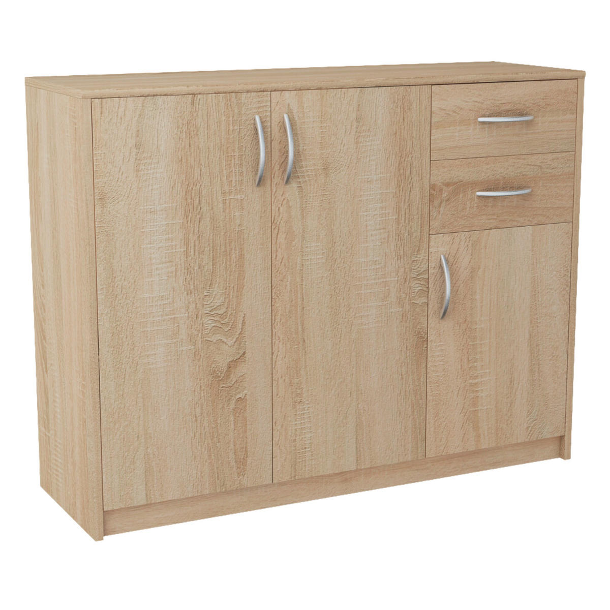 KOMMODE mit 2 Schubladen und 3 Türen - Hellbraun, Holzwerkstoff (110/85/35cm) - Home Collective