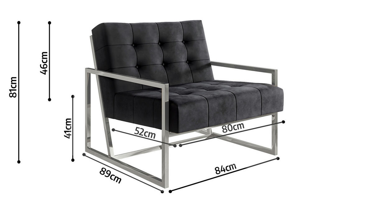 LOUNGESESSEL Duban Schwarz Samtstoff - Silberfarben/Schwarz, Holz/Textil (84/81/89cm) - S-Style Möbel