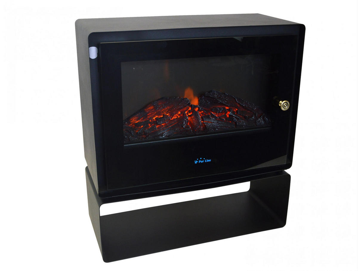ELEKTROKAMIN Schwarz Bodenmodell mit integrierter Heizung 2000 W - Schwarz, Glas (48/53/21cm) - Purline