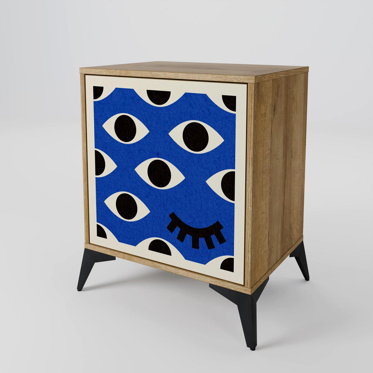 SIDEBOARD GEOMETRIC EYES, Eichefarben, 57,5x42x72,5 cm, Schwarze Metallfüße - Eichefarben/Multicolor, Holzwerkstoff/Metall (57.5/72.5/42cm) - SpaceRebels