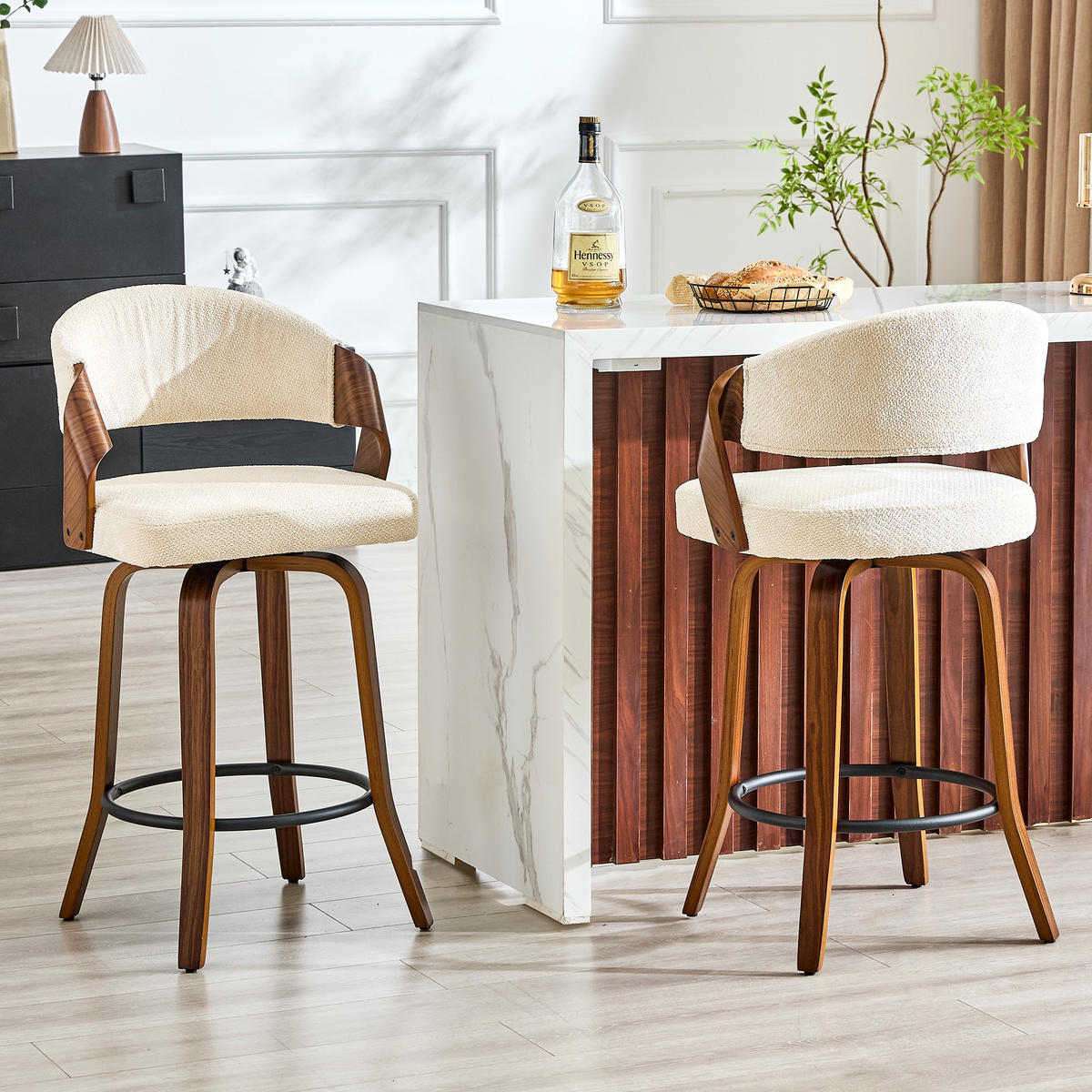 BARHOCKER Weiß 2er-Set mit Rückenlehne und Holzgestell - Weiß, Holz (51/95/42cm) - PANGIVO