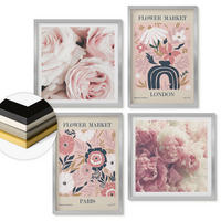 WANDBILDER 4er Set - 50x50 cm & 40x60 cm Silberner Rahmen - Blumenmotive Rosen Paris - Silberfarben, Kunststoff (50/50cm) - ArtPrintCave