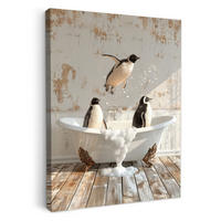 LEINWANDBILD Vintage - Pinguin - Badewanne - Schaumstoff 30x40 cm - Schwarz, Textil (30/40cm) - MuchoWow