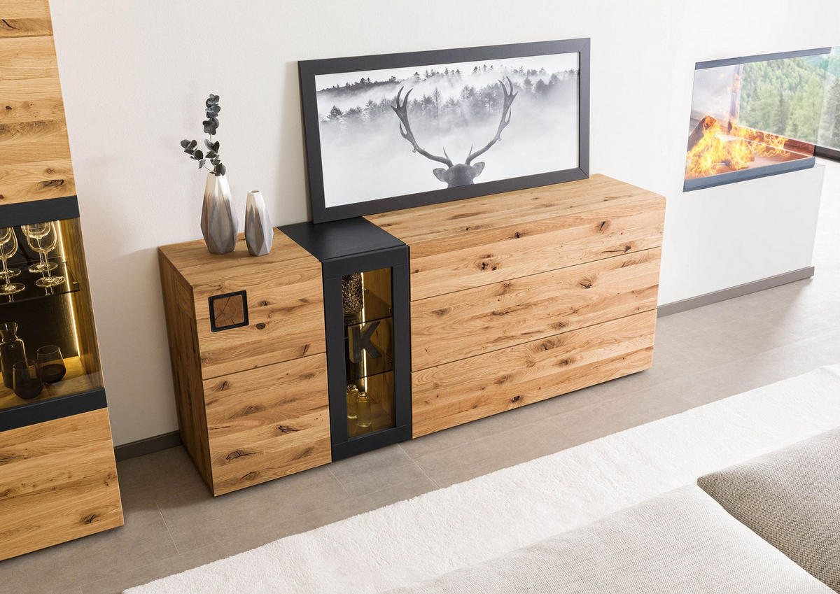 SIDEBOARD Wildeiche 160x43,5x80 natur geölt/lackiert KITZBÜHEL #126 - Braun, Holz (160/80/44cm) - Massivmoebel24