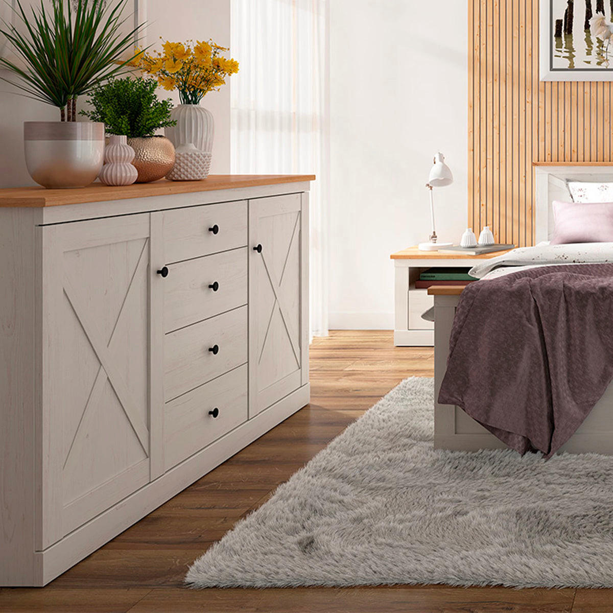 SIDEBOARD Victoria Weiß und Holz - Weiß, Holzwerkstoff (153/93/43cm) - Petits-meubles
