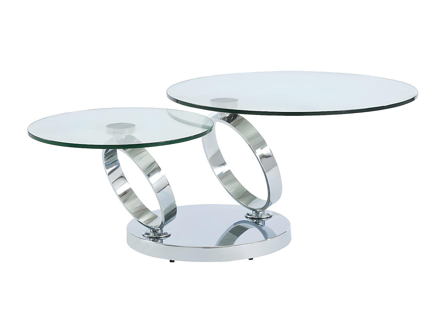 COUCHTISCH mit drehbaren Tischplatten - Sicherheitsglas & Metall - JOLINE - Chromfarben, Glas (131.5/80/42cm) - Vente-Unique
