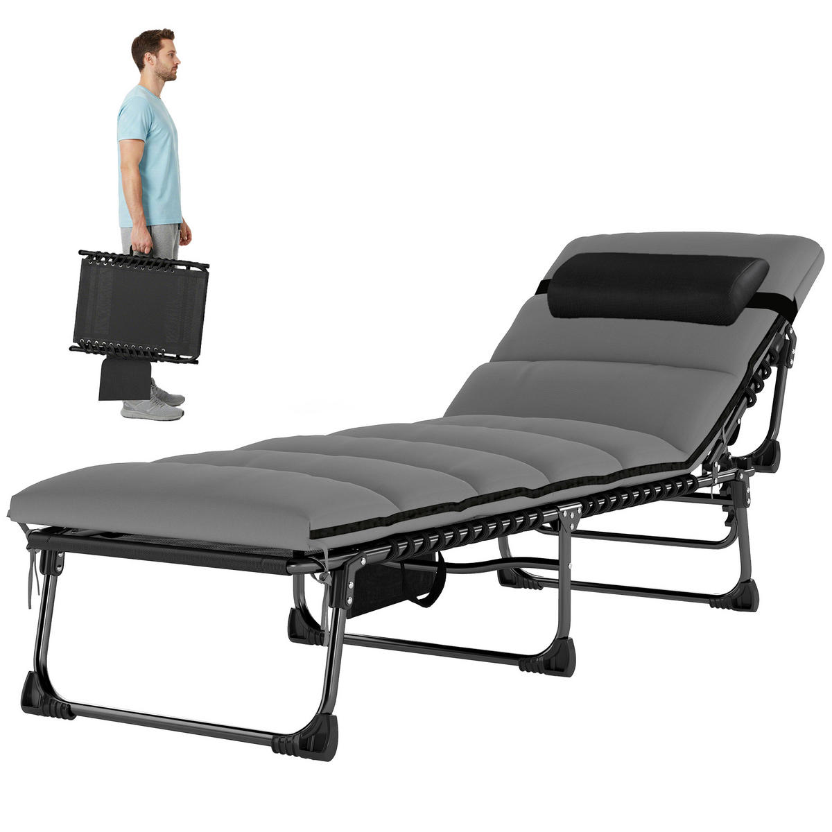 SONNENLIEGE DE-15702 5 Positionen mit dickem Kissen Dunkelgrau - Dunkelgrau, Metall (57/38/200cm) - ComfortXL