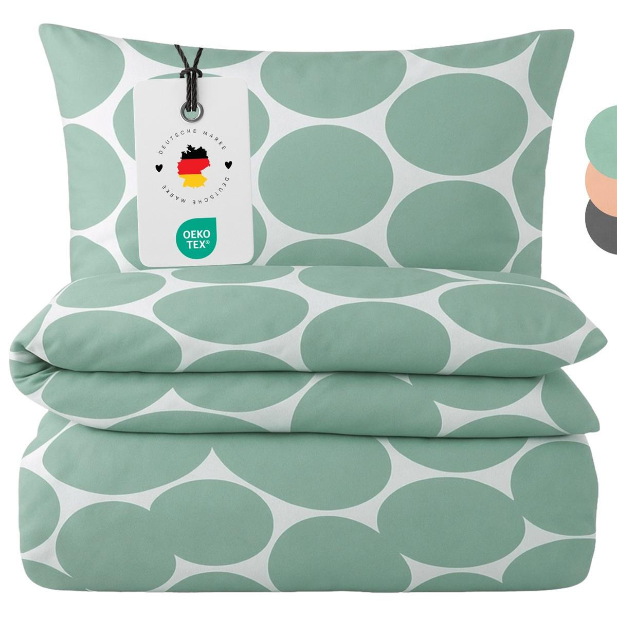 BETTWÄSCHE Mako Perkal 135x200 cm aus 100% Baumwolle mit Reißverschluss, Bettbezug gepunktet 135 x 200 - Grün - Grün, Textil (135/200cm) - Carpe Sonno