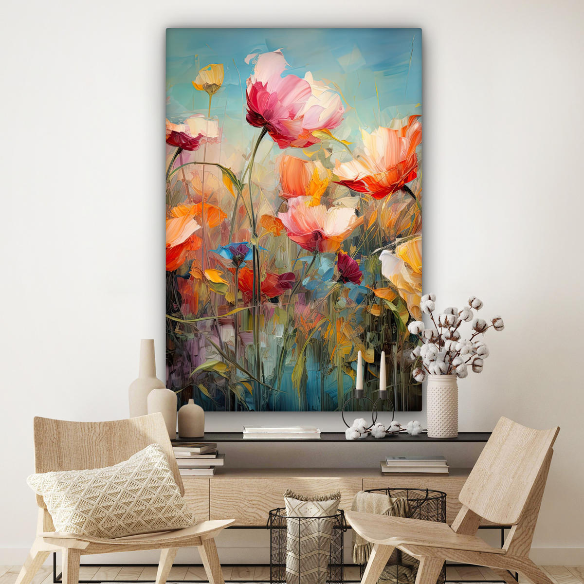 SLIKA NA PLATNU Cvetje 90x140 cm - oranžna, tekstil (90/140cm) - MuchoWow