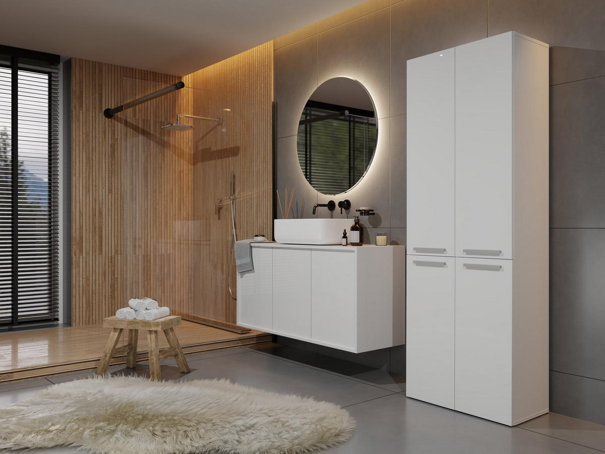 BAD Hochschrank Berta - Weiß, Holzwerkstoff (60/174/30cm) - kommodly