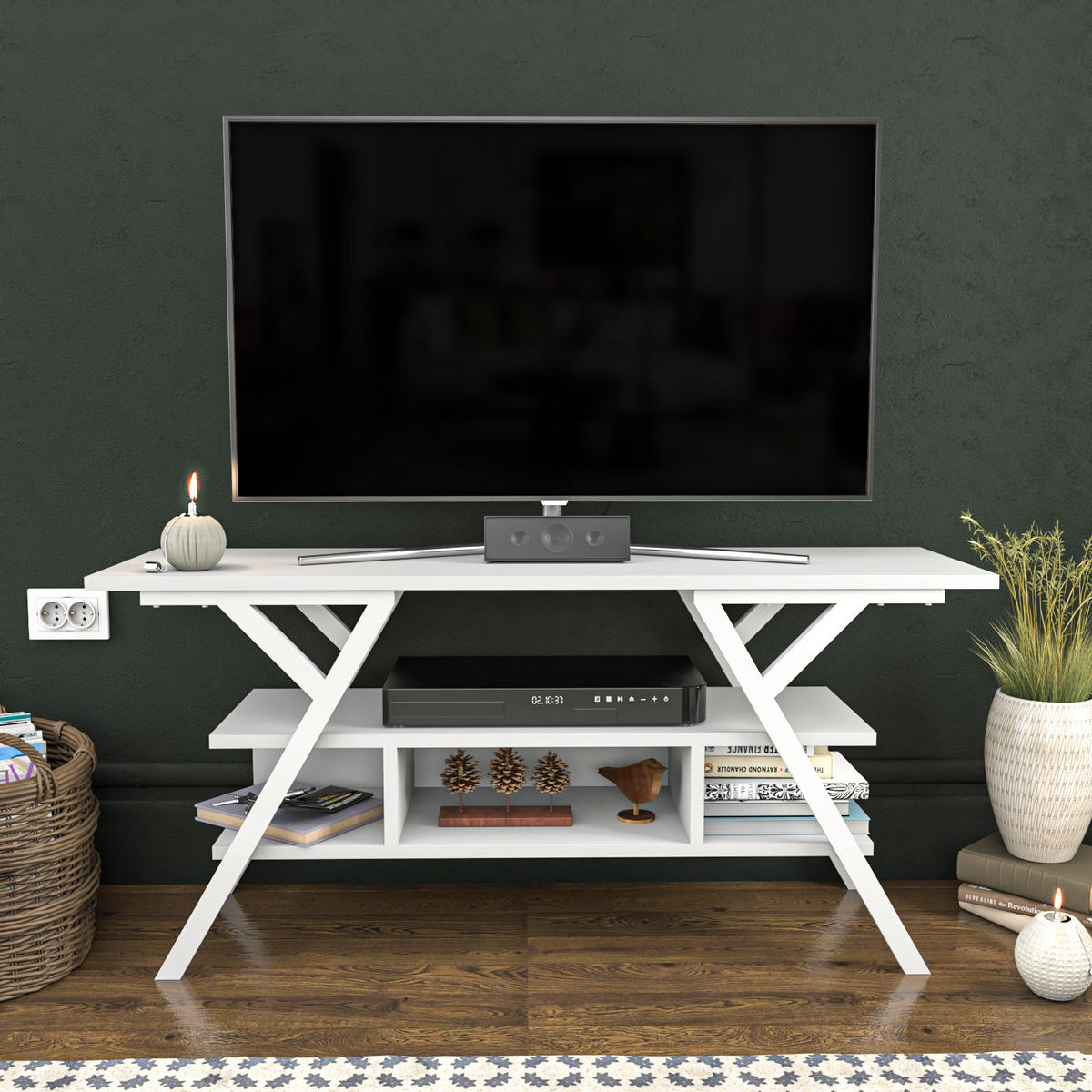 TV Stand Minerva Weiß Weiß - Weiß, Holzwerkstoff (120/55/35cm) - Decorotika