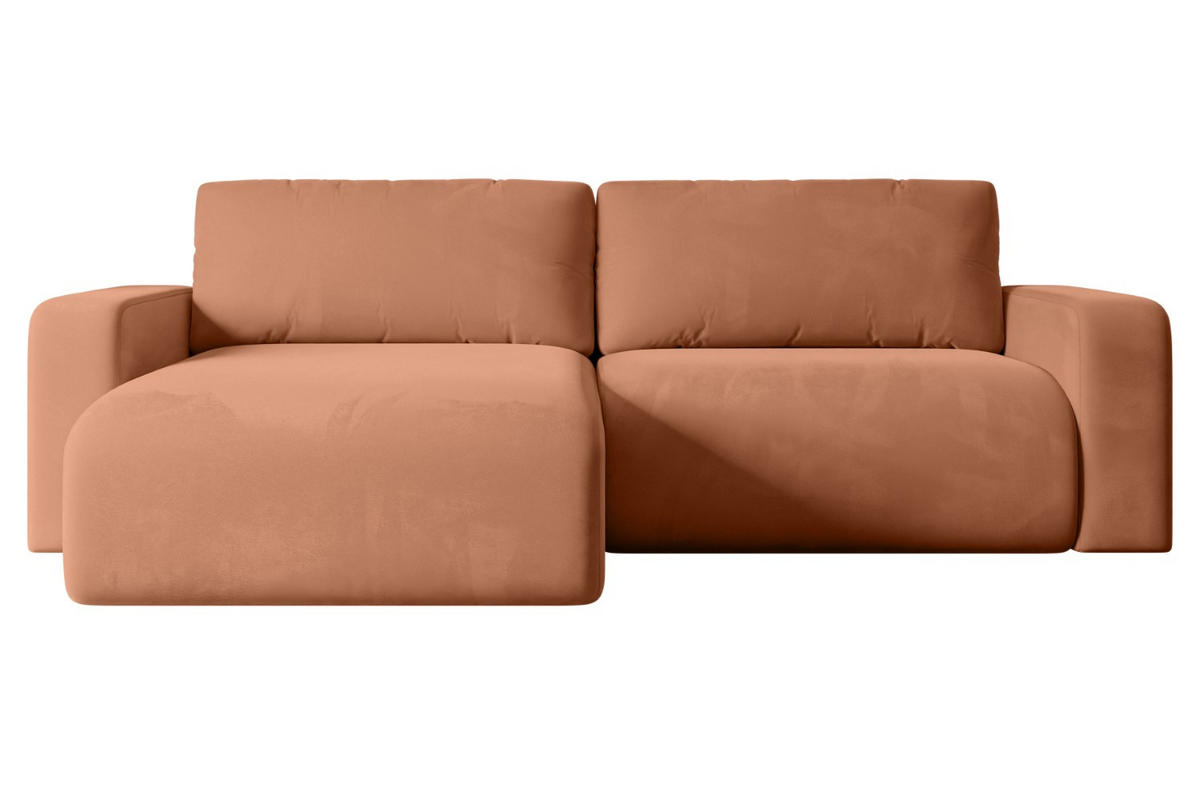 ECKSOFA mit Schlaffunktion und Bettkasten KLEEA-L - 247x143x83 cm Koralle Velours - Koralle/Schwarz, Holzwerkstoff/Kunststoff (247/143cm) - ALTDECOR