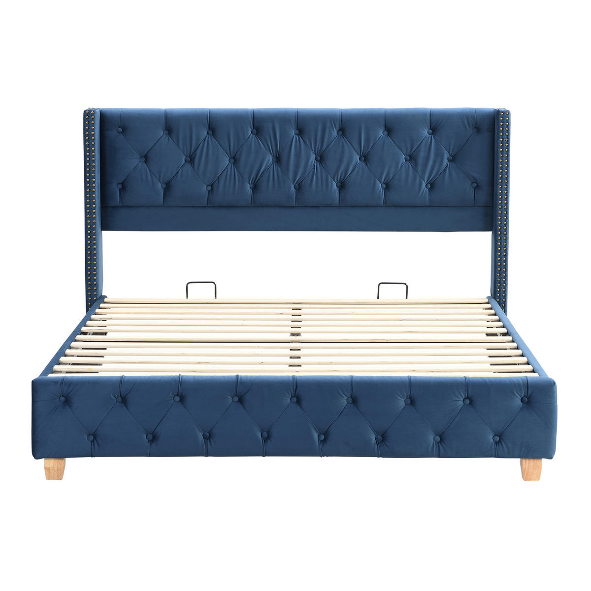POLSTERBETT 160/200 cm Blau aus Samt mit Lattenrost - Blau, Textil (160/200cm) - OKMYHOME