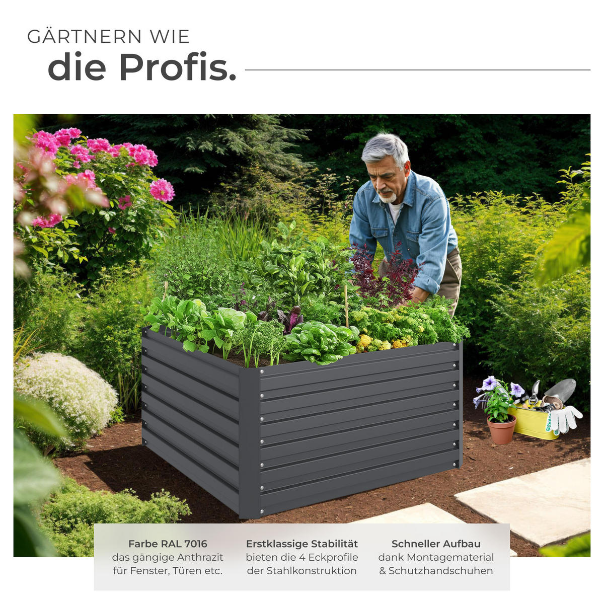 HOCHBEET Blomma,100 x 100 x 56 cm,anthrazit - Anthrazit, Metall (100/56/100cm) - tectake
