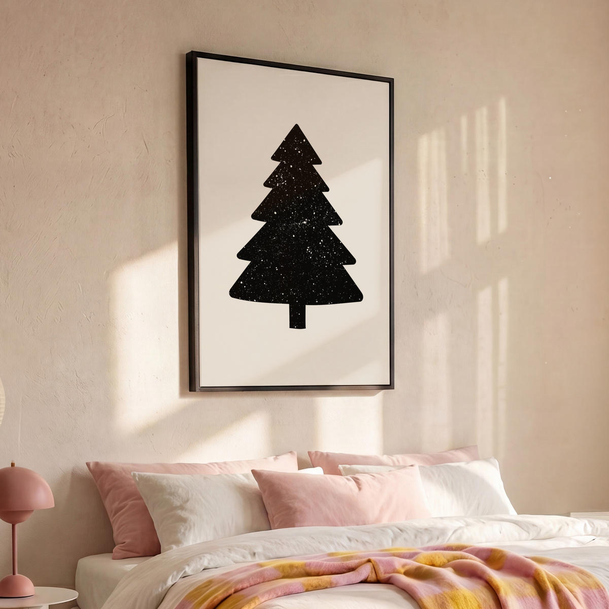LEINWAND Bilder mit Rahmen - Weihnachtsbaum - Schwarz - Urlaub - Beige - 80x120 - Schwarz, Textil (80/120cm) - MuchoWow