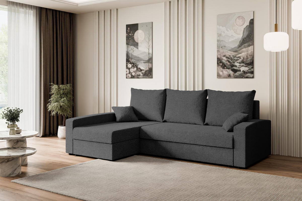 ECKSOFA mit Schlaffunktion und Bettkasten ALESIA-L 231x140x90 cm Grau Bouclé - Silberfarben/Grau, Holzwerkstoff/Kunststoff (231/140cm) - ALTDECOR