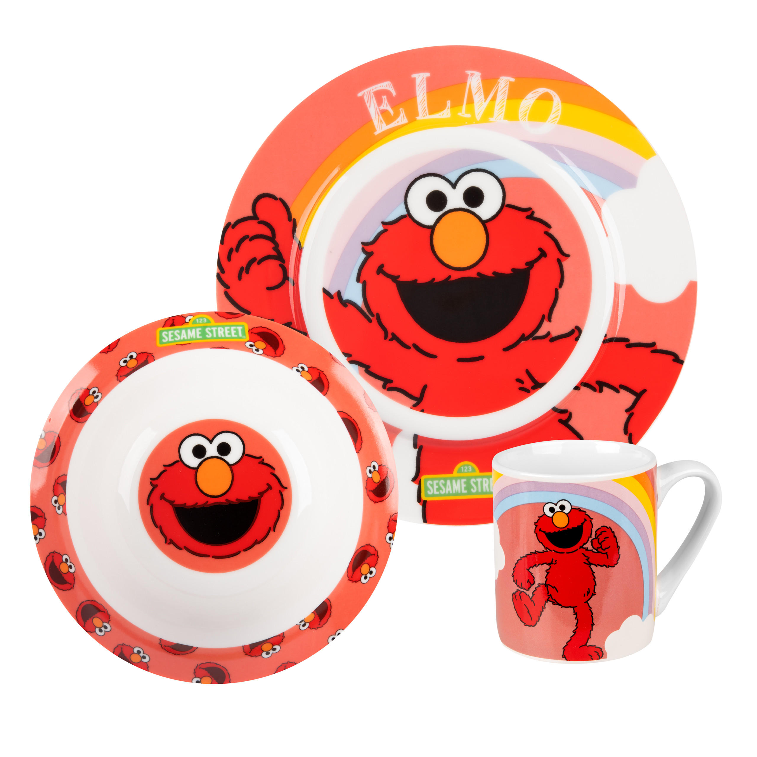 FRÜHSTÜCKSSET Sesamstraße Elmo Rot 3-teilig - Rot, Keramik (23.8/11.2/23.3cm) - United Labels