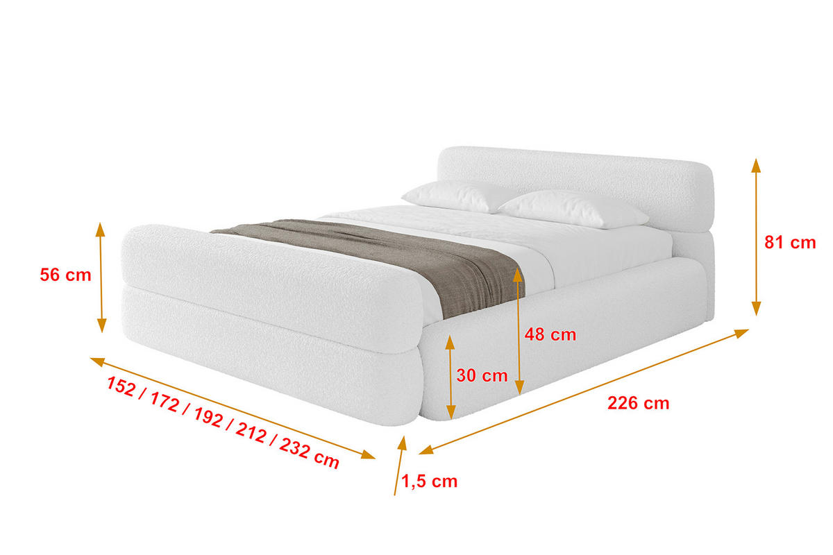 POLSTERBETT mit Bettkasten, Fußteil und Lattenrost, Boxbett mit Matratze H3/H4 - ENORA-Z-V1 180x200 Weiß - Weiß, Holzwerkstoff/Textil (180/200cm) - ALTDECOR