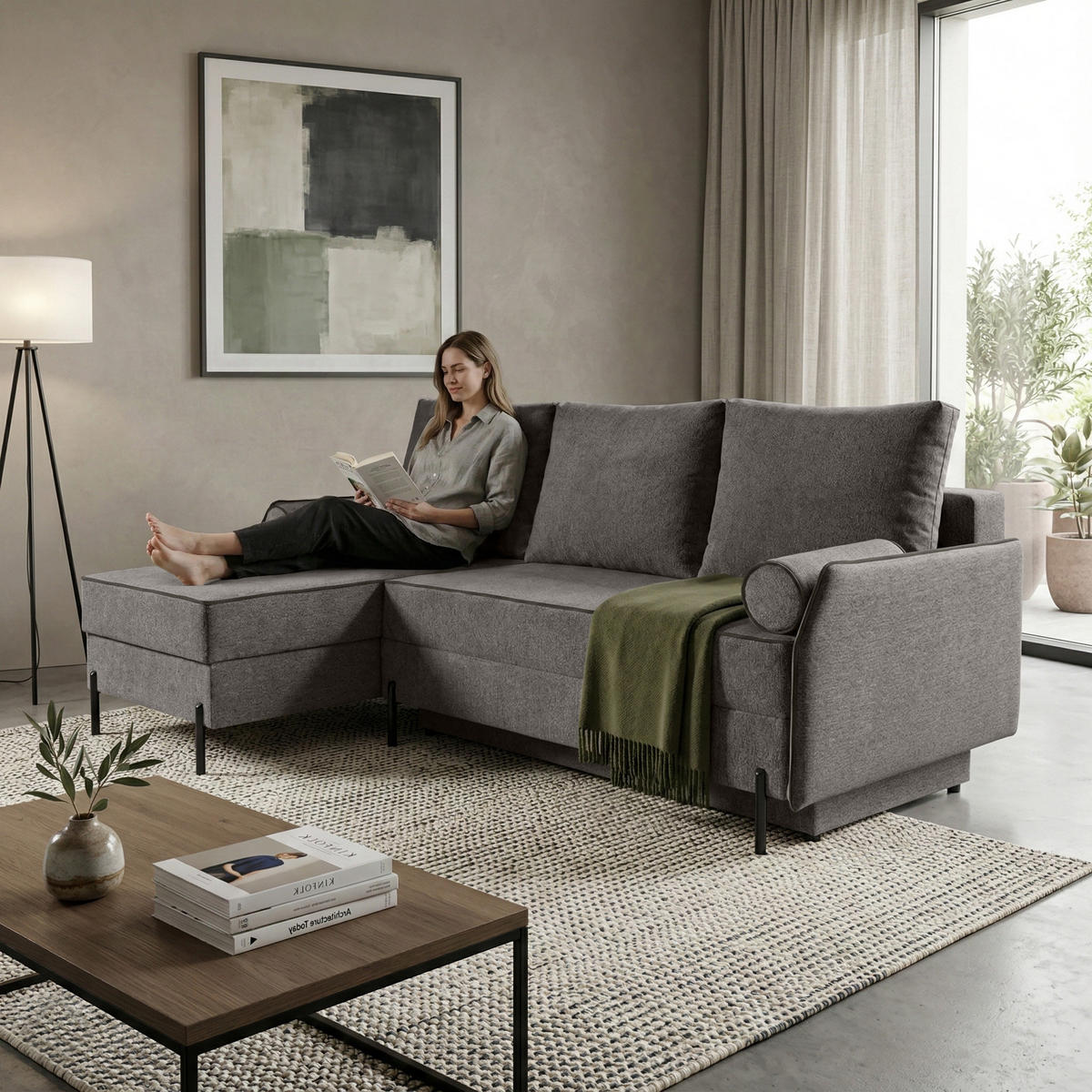 ECKSCHLAFSOFA Livio mit Schlaffunktion und universeller Ottomane, Braun - Braun, Textil (213/155cm) - Beautysofa