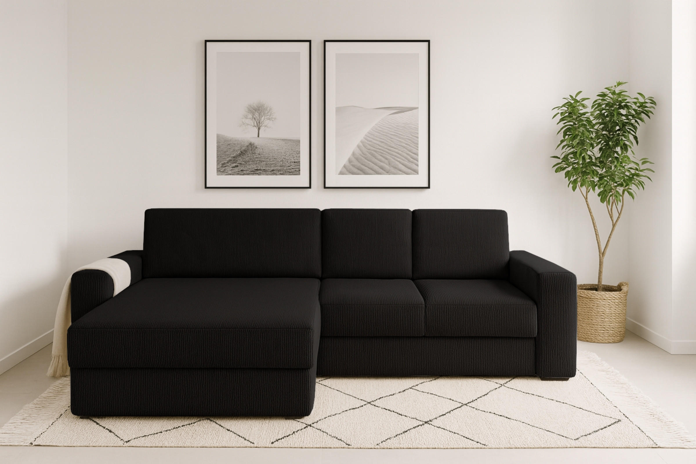 ECKSOFA TOCO XL 275/170 cm in Cord Schwarz links - Schwarz, Holz/Holzwerkstoff (275/170cm) - Deine Möbel 24