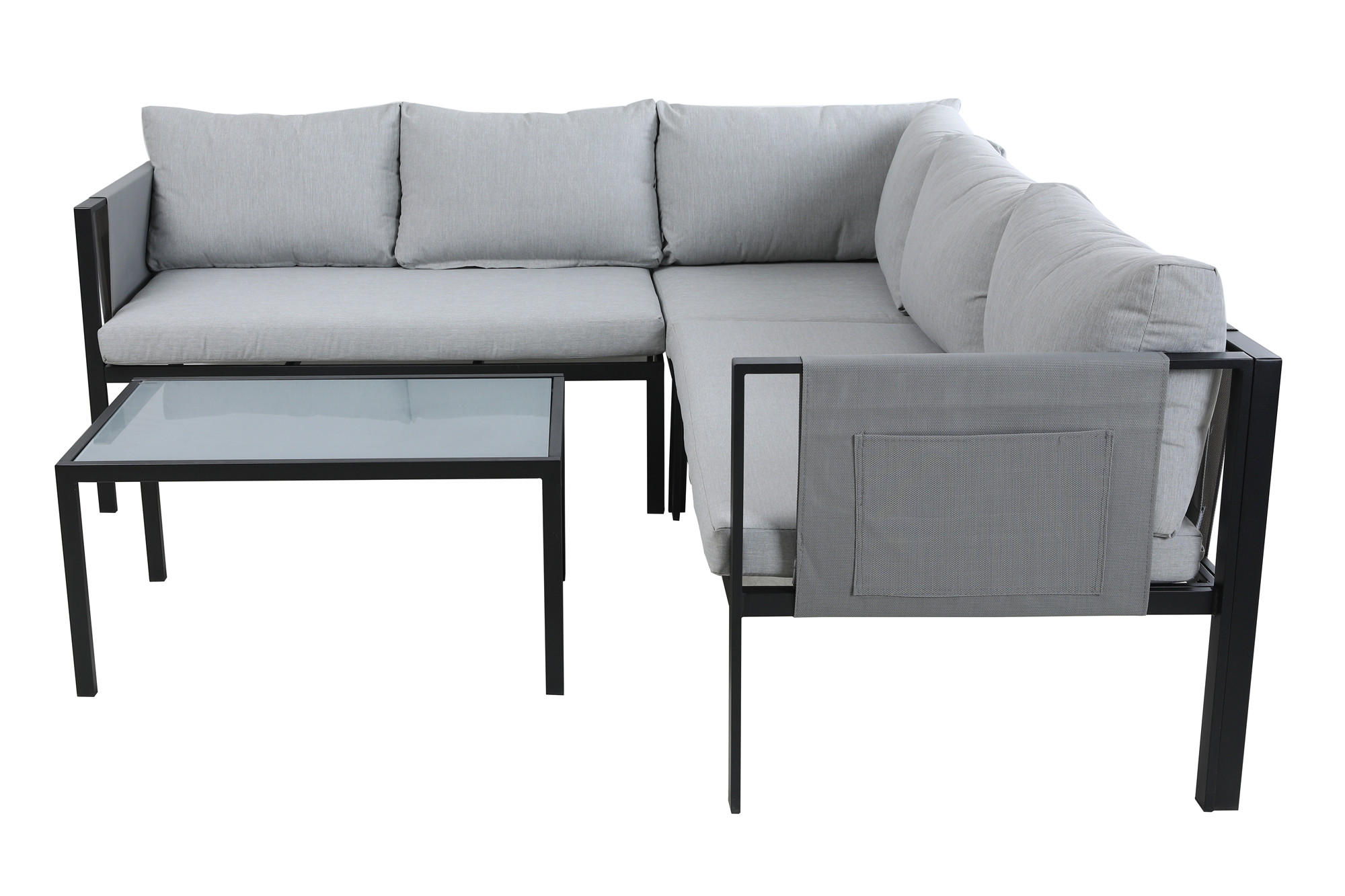 SITZGRUPPE Yolo 1 Ecksofa, 1 Couchtisch, Sitz- + Rückenkissen - Schwarz, Metall - TPFGarden