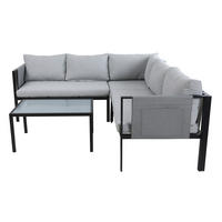SITZGRUPPE Yolo 1 Ecksofa, 1 Couchtisch, Sitz- + Rückenkissen - Schwarz, Metall - TPFGarden