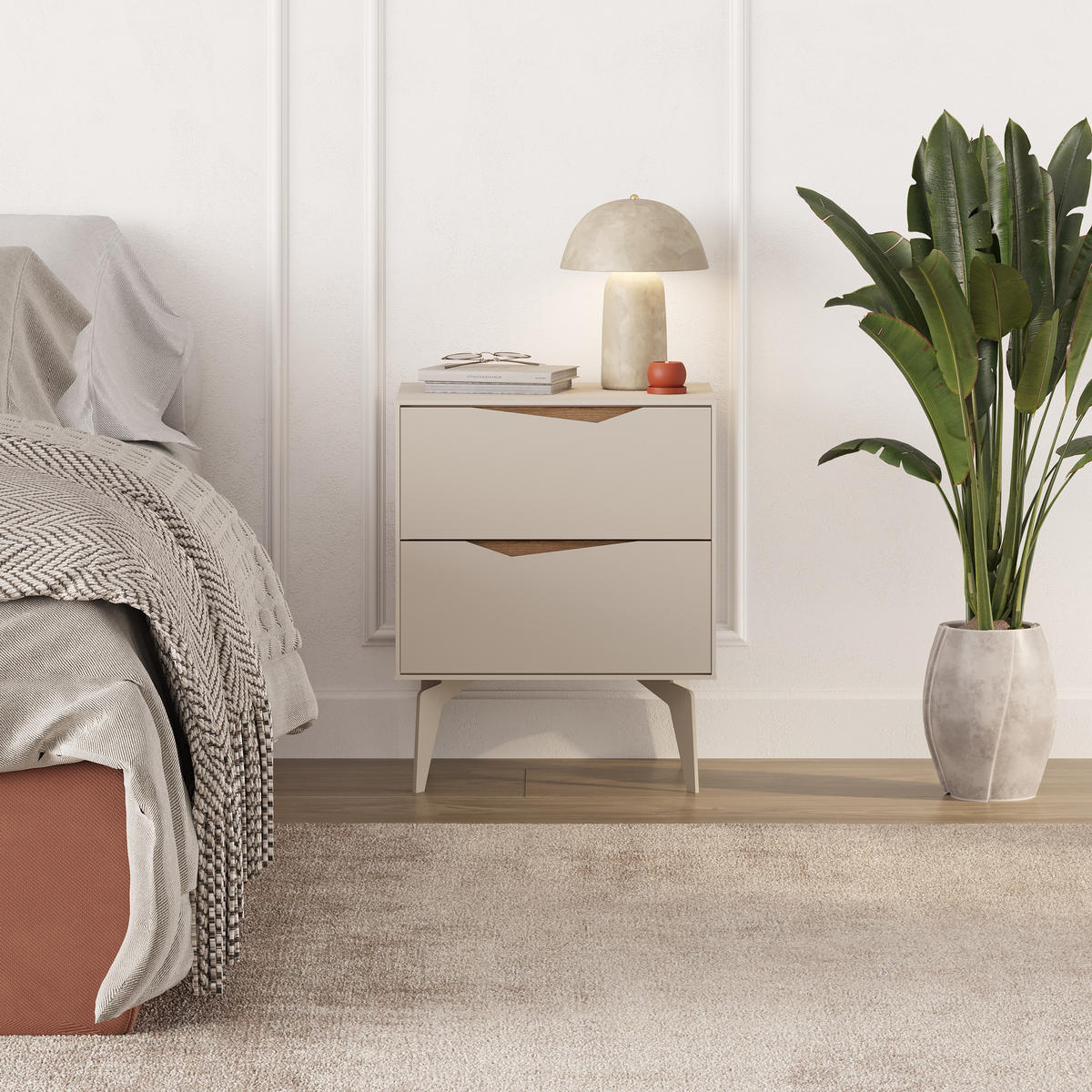 NACHTTISCH Jaden Sandstein, Warme Eiche 45/35/55 cm - Sandfarben, Holzwerkstoff/Metall (45/55/35cm) - Decortie