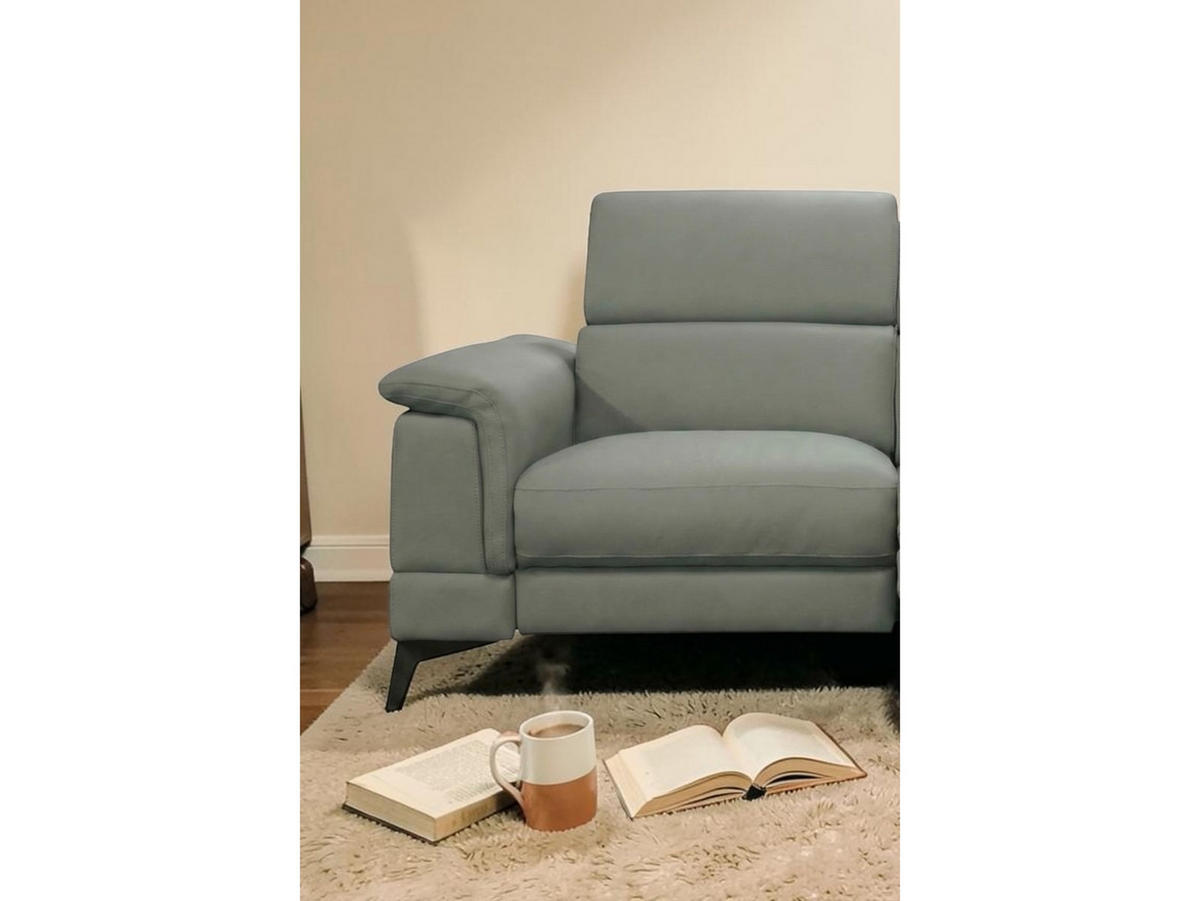 3-SITZER Sofa Planet Echtleder mit 1 x Relaxfunktion Perlgrau - Hellgrau, Leder/Metall (200/80/110cm)