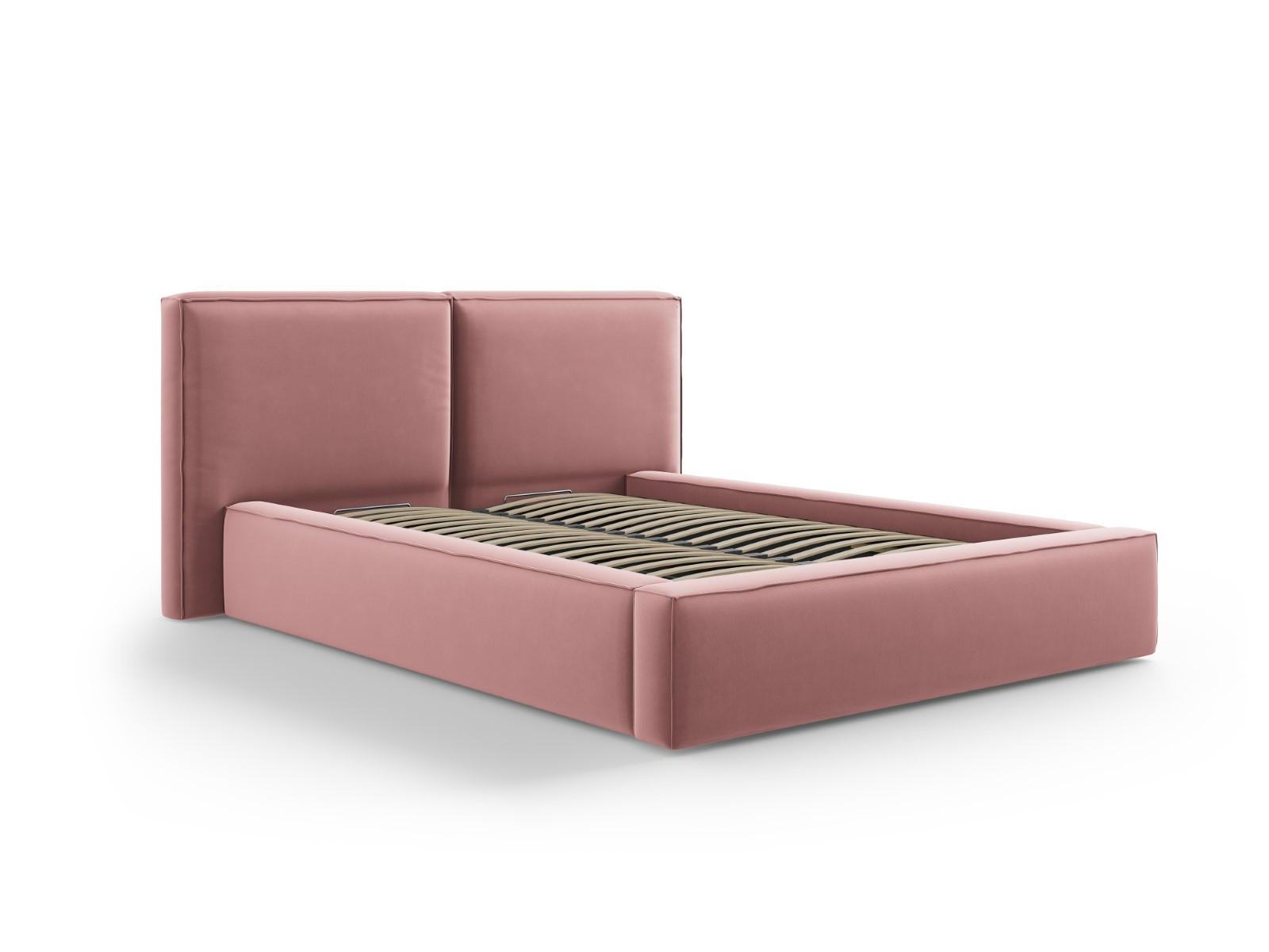 BETT mit Bettkasten und Kopfteil Jodie aus Samt rosa 140x200cm - Pink, Textil (140/200cm) - Micadoni