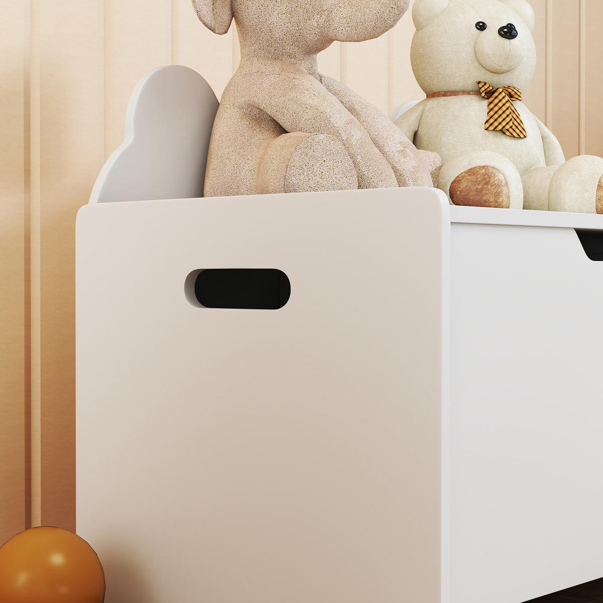 SPIELZEUGTRUHE DE-17274 Bärenform mit Sicherheitsscharnieren Weiß - Weiß, Holz (38/60cm) - ComfortXL